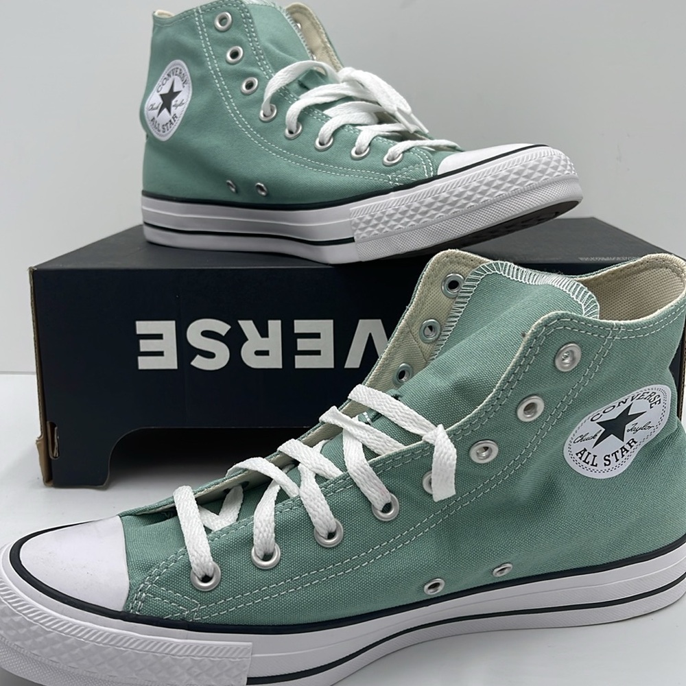 Converse Men’s High Tops in Mint Green Chuck Taylor All Star Canvas Sneakers - Picture 14 of 16